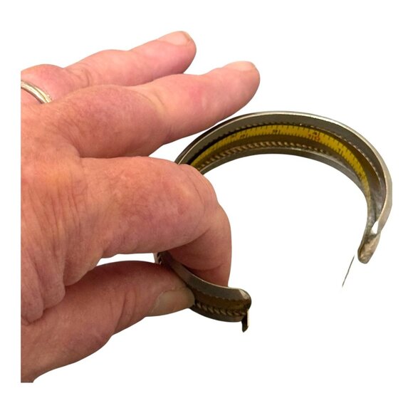 Vintage Two Tone Sterling Silver & Gold Tone Etched Southwest Cuff Bracelet - Picture 5 of 11